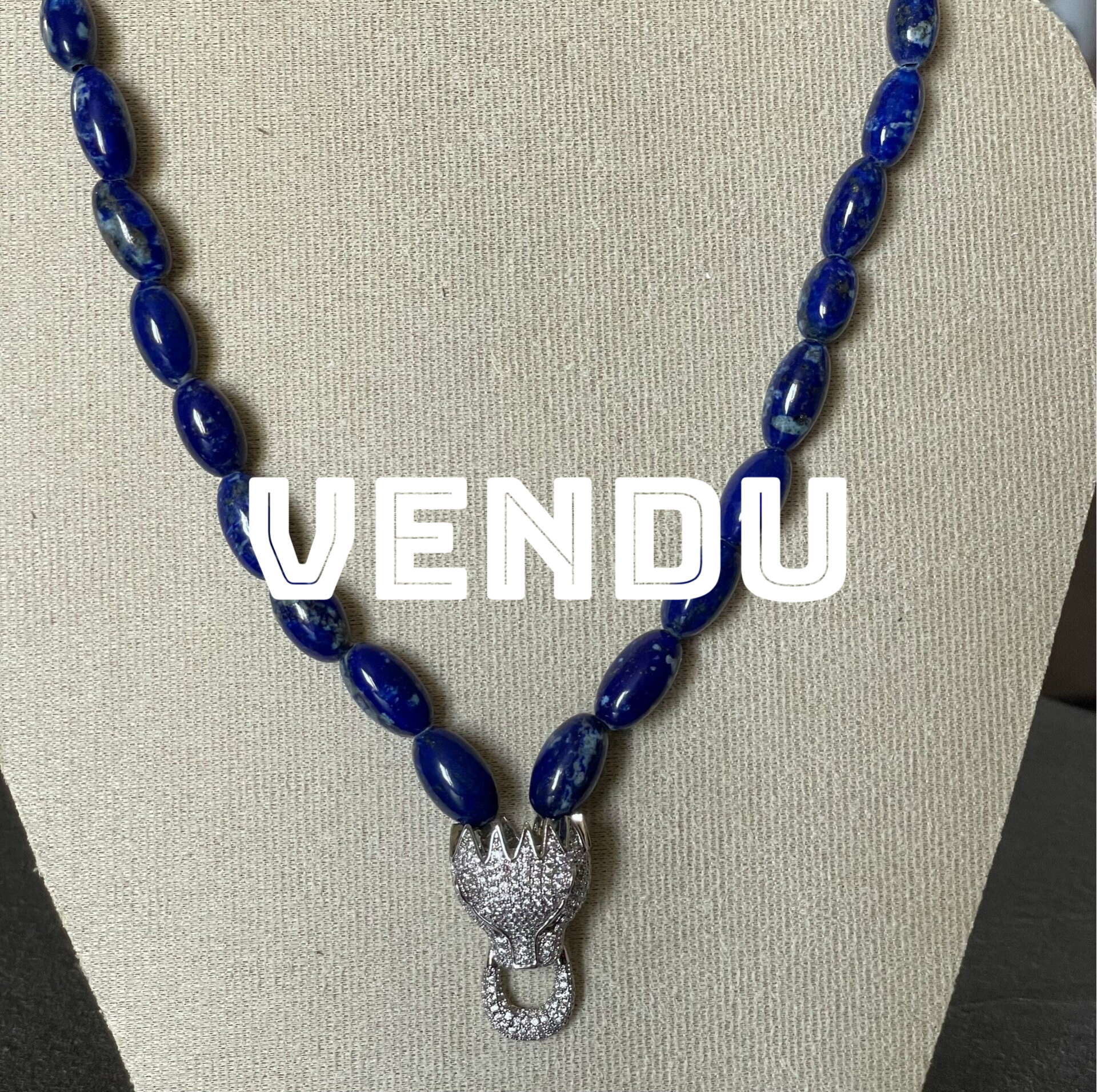 COLLIER RAS DU COU EN LAPIS LAZULI, OXYDE DE ZIRCONIUM, ARGENT 925 - XX°