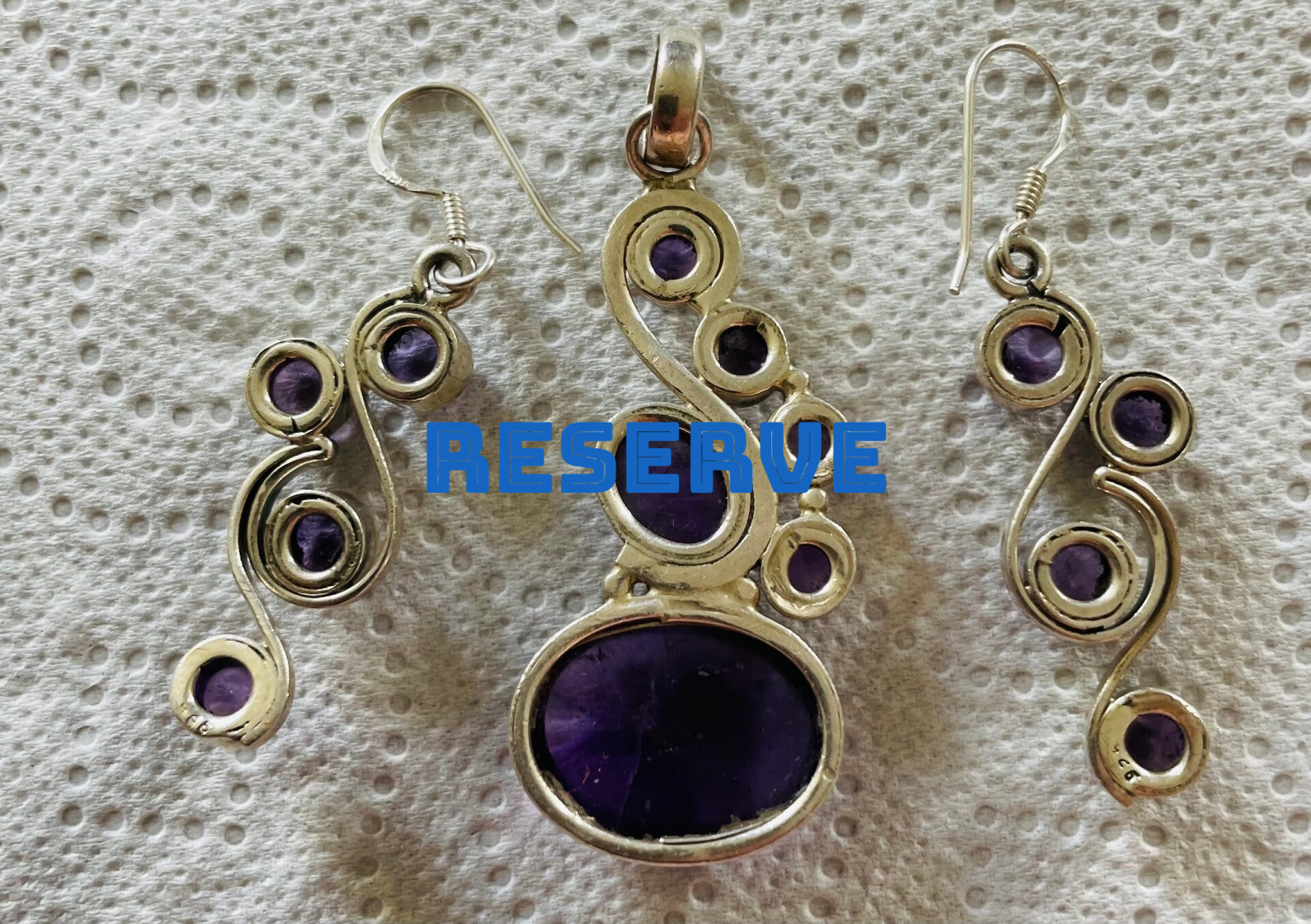 PENDENTIF ET BOUCLES D'OREILLES ARGENT 925 ET AMAETHYSTE
