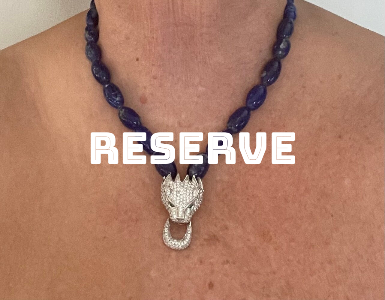 COLLIER RAS DU COU EN LAPIS LAZULI, OXYDE DE ZIRCONIUM, ARGENT 925 - XX°