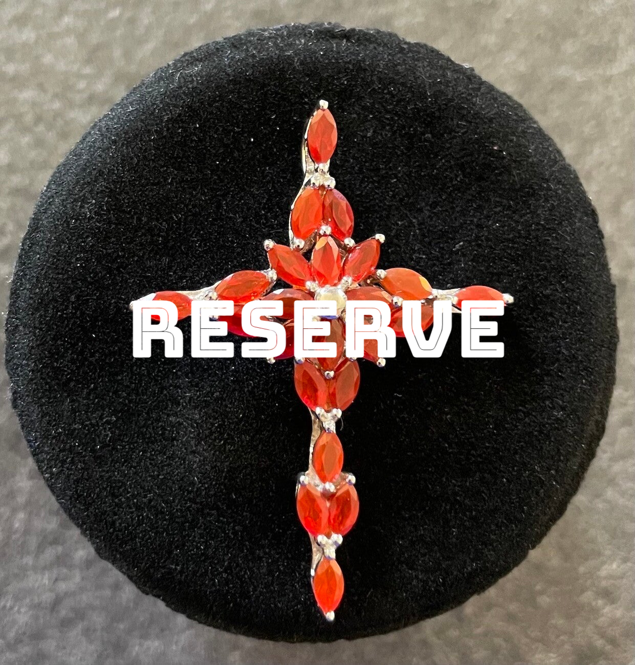 PENDENTIF CROIX CHRETIENNE OPALE DE FEU SUR ARGENT 925 - XX°