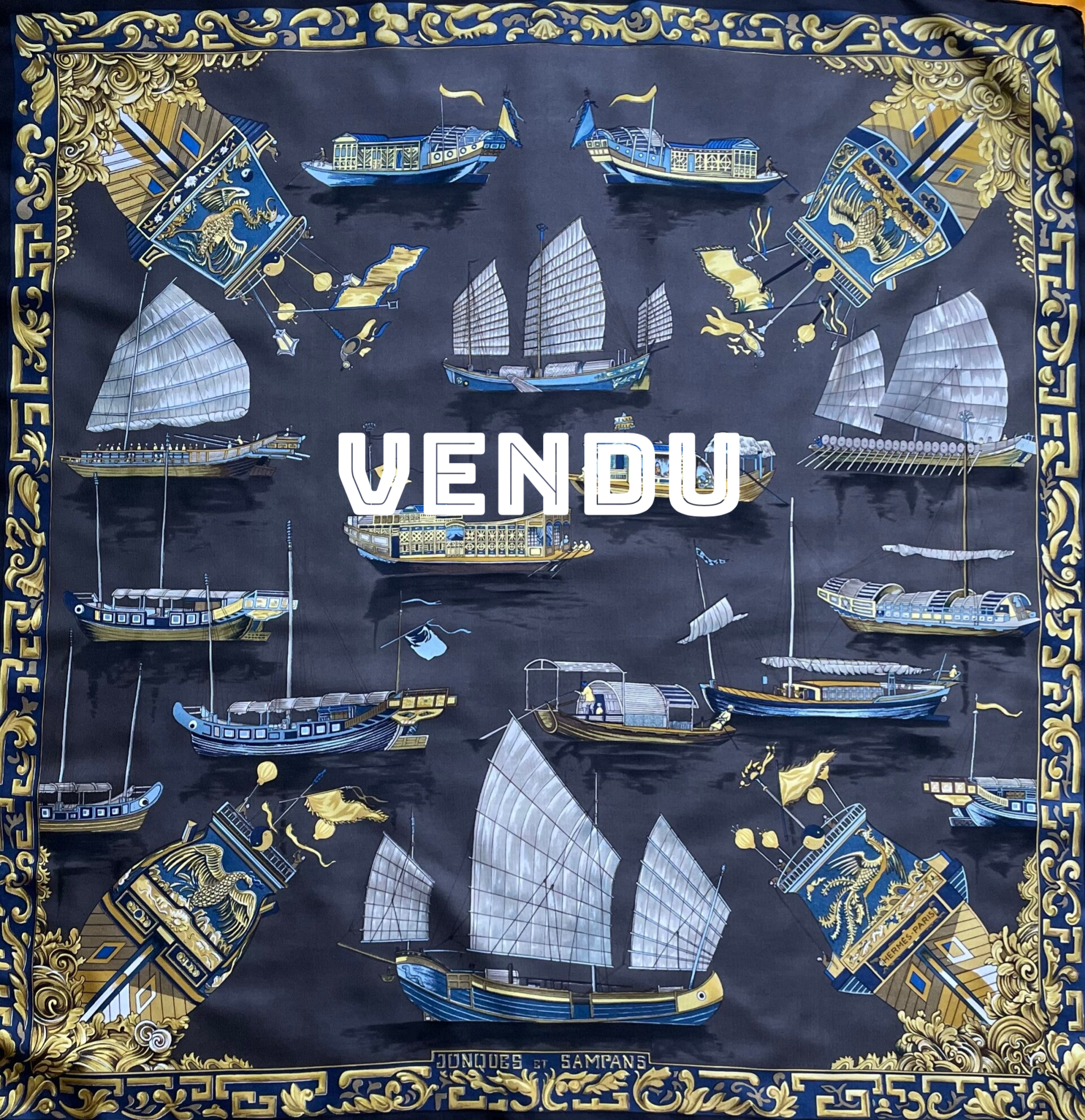 "JONQUES ET SAMPANS" CARRE HERMES VINTAGE