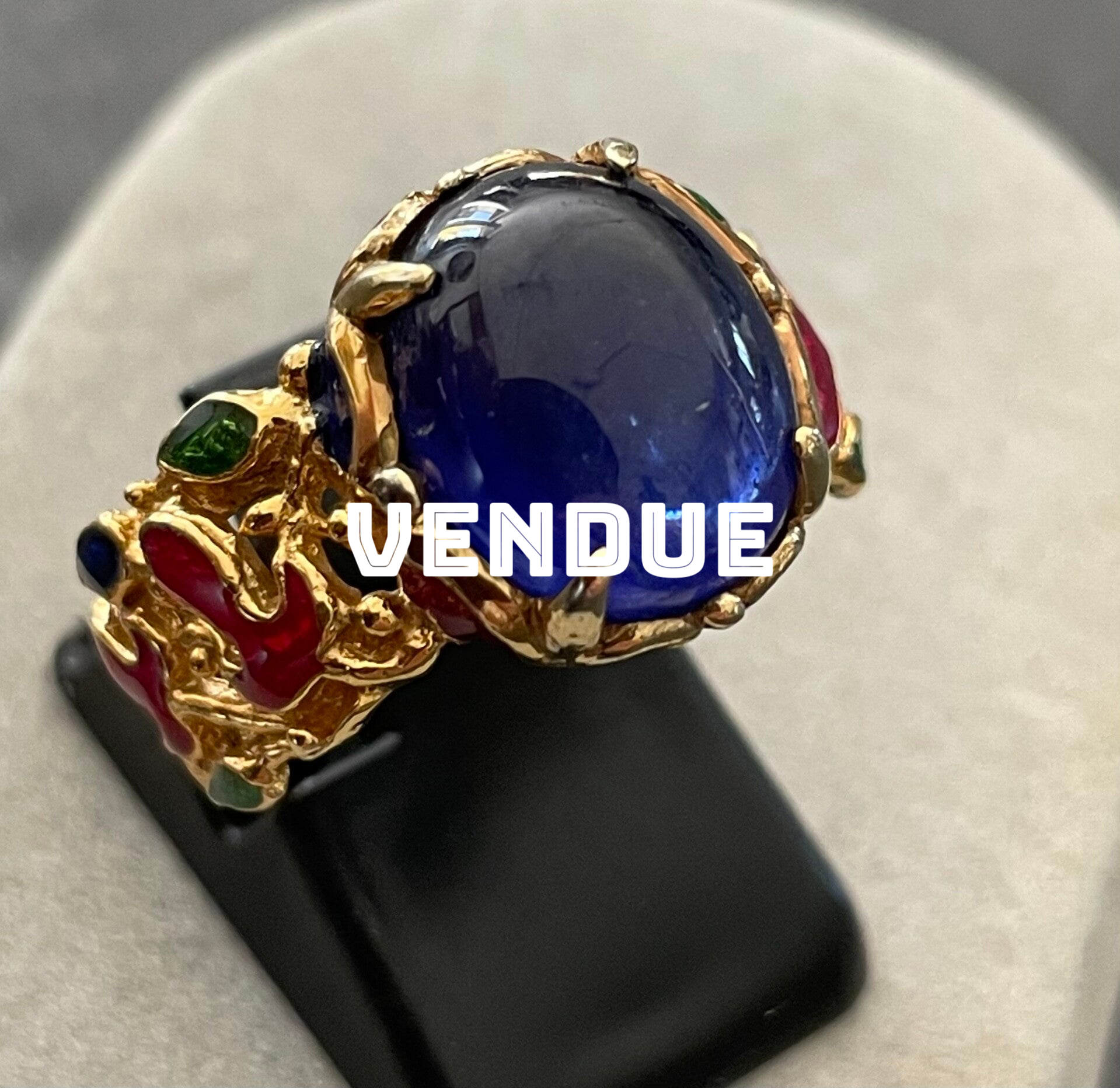 BAGUE ARGENT 925 VERMEIL - SAPHIR CABOCHON OVALE  8,7 CTS - XX°