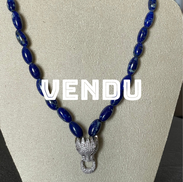 COLLIER RAS DU COU EN LAPIS LAZULI, OXYDE DE ZIRCONIUM, ARGENT 925 - XX°