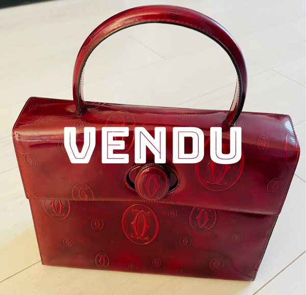 SAC CARTIER EN CUIR GLACE - ROUGE/BORDEAUX EMBOSSÉ ALL-OVER - COLLECTION HAPPY BIRTHDAY -  XX°