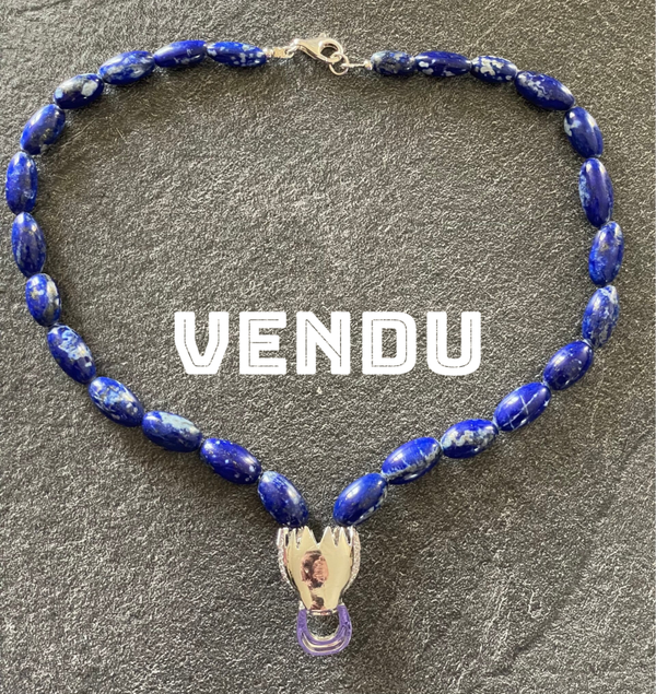 COLLIER RAS DU COU EN LAPIS LAZULI, OXYDE DE ZIRCONIUM, ARGENT 925 - XX°