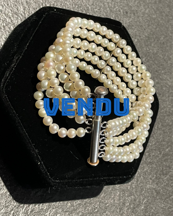 BRACELET DE 5 RANGS DE 170 PRLES D'EAU DOUCE SEPARATEUR ARGENT 925 - XX°
