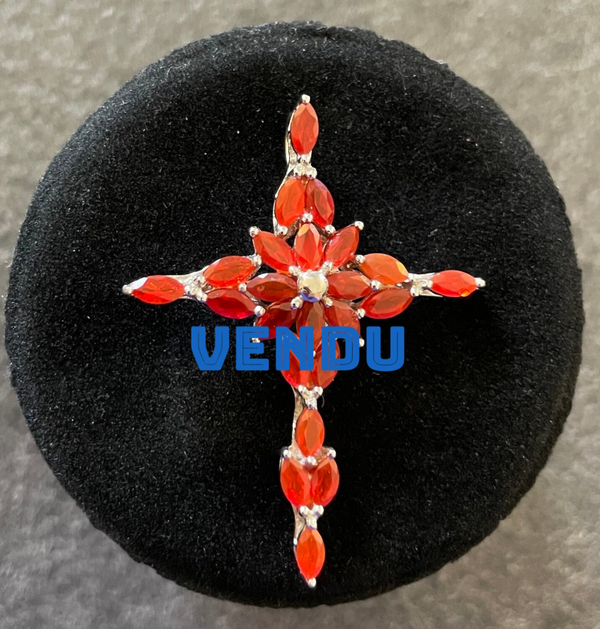 PENDENTIF CROIX CHRETIENNE OPALE DE FEU ARGENT 925