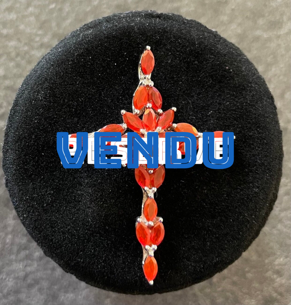 PENDENTIF CROIX CHRETIENNE OPALE DE FEU SUR ARGENT 925 - XX°