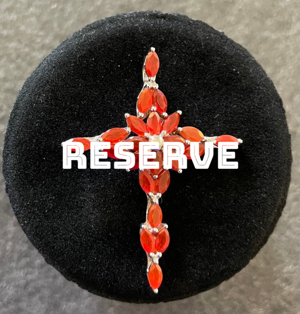 PENDENTIF CROIX CHRETIENNE OPALE DE FEU SUR ARGENT 925 - XX°