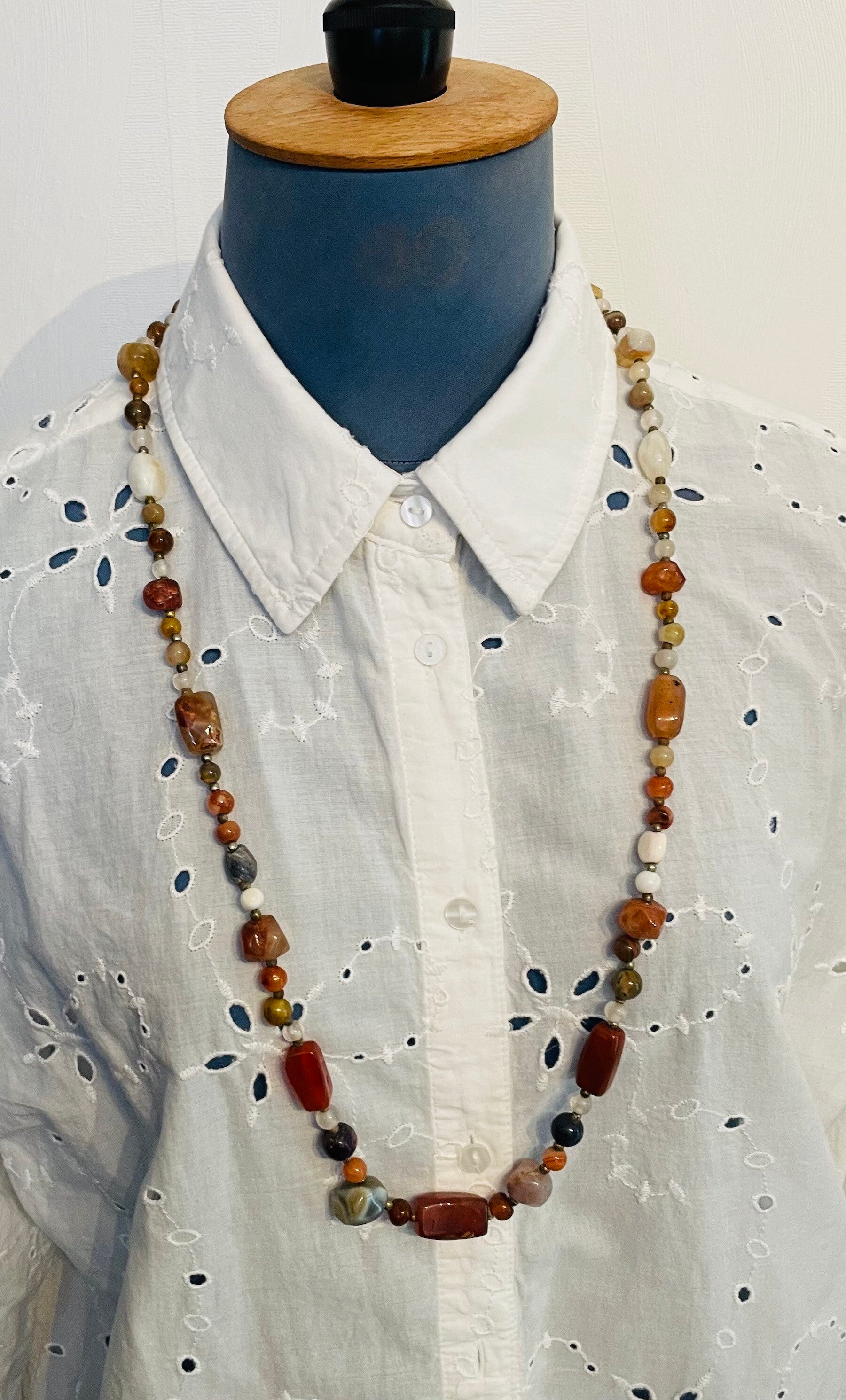 COLLIER SAUTOIR D'AGATE ET CORNALINE