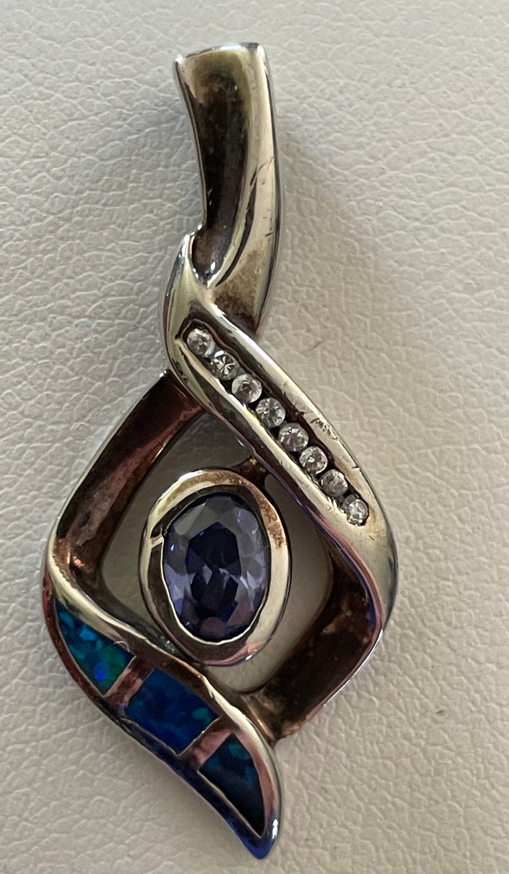 PENDENTIF ARGENT 925 - TANZANITE SYNTHETIQUE - STRASS BLANC