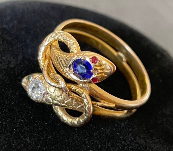 BAGUE SERPENT AFFRONTÉS OR 18CT SAPHIR DIAMANT