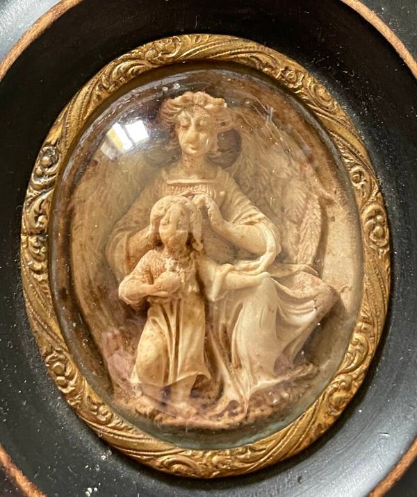 CADRE RELIQUAIRE, ANGE GABRIEL ET L’ENFANT JESUS - FIN XIX°