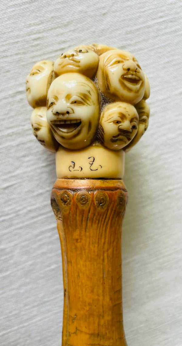 CANNE - 19 TETES DE MASQUE DU THEATRE NO - SIGNE -JAPON - XIX°