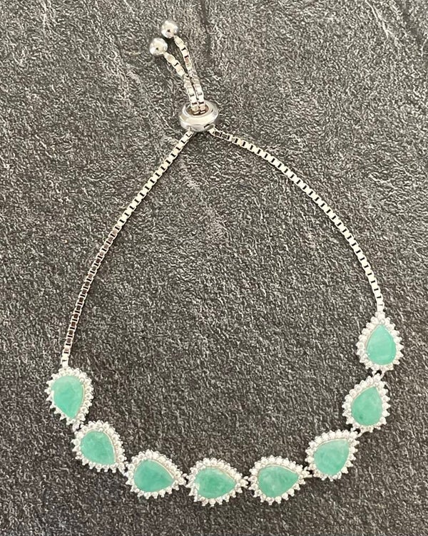 BRACELET AJUSTABLE EN ARGENT 925 -EMERAUDES POIRES - XX°