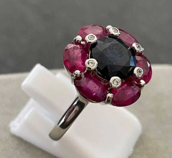 BAGUE MARGUERITE ARGENT 925 - SAPHIR - RUBIS - XX°