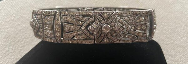 BRACELET ART DECO ARGENT 925 & OR & PIERRES - POINCON SANGLIER - CIRCA 1920