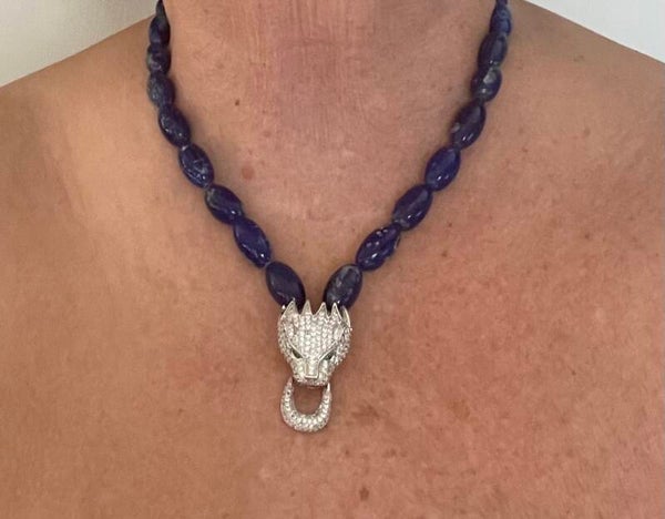 COLLIER RAS DU COU EN LAPIS LAZULI, OXYDE DE ZIRCONIUM, ARGENT 925 - XX°