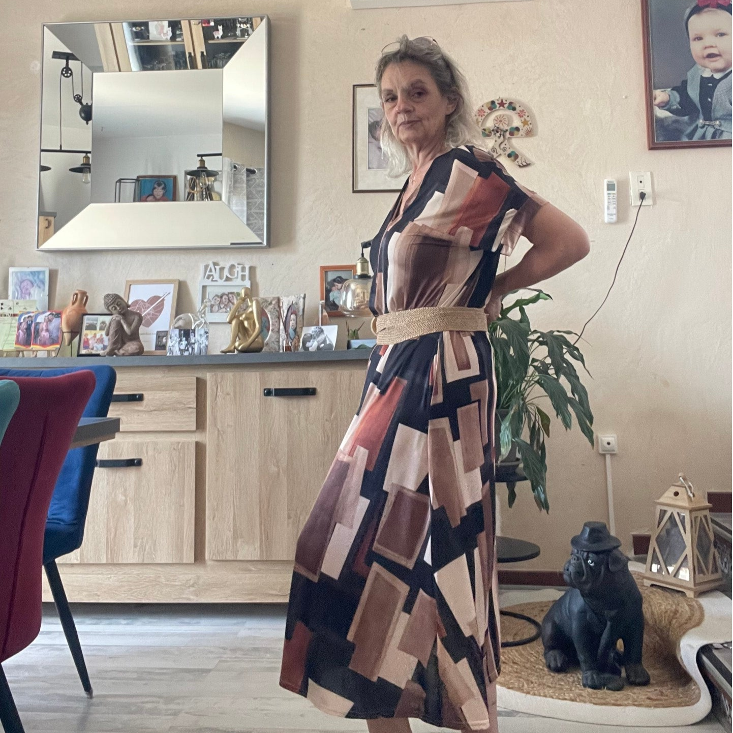 Robe imprimée graphique multicolore