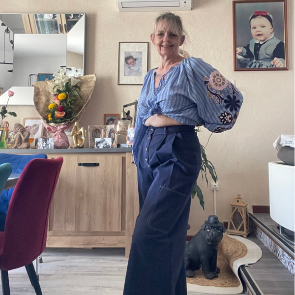 Pantalon large taille haute marine