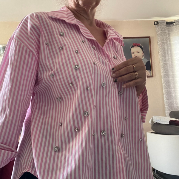 Chemise rayée à strass