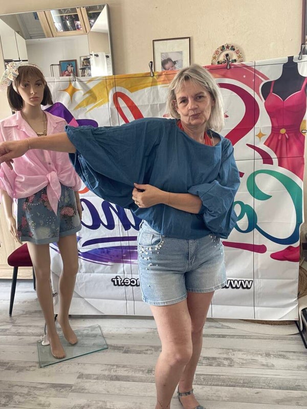 Blouse manche boule en jeans