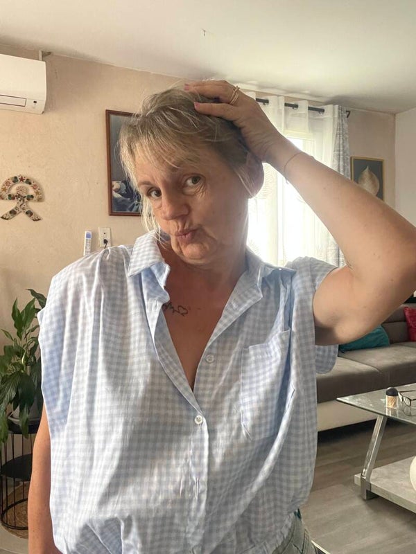 Blouse élégante azur Vichy