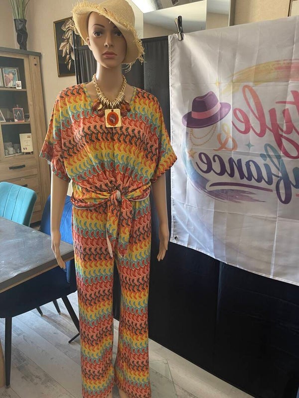 Ensemble tunique + pantalon coloré