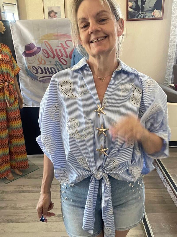 Chemise bleue rayé macramé