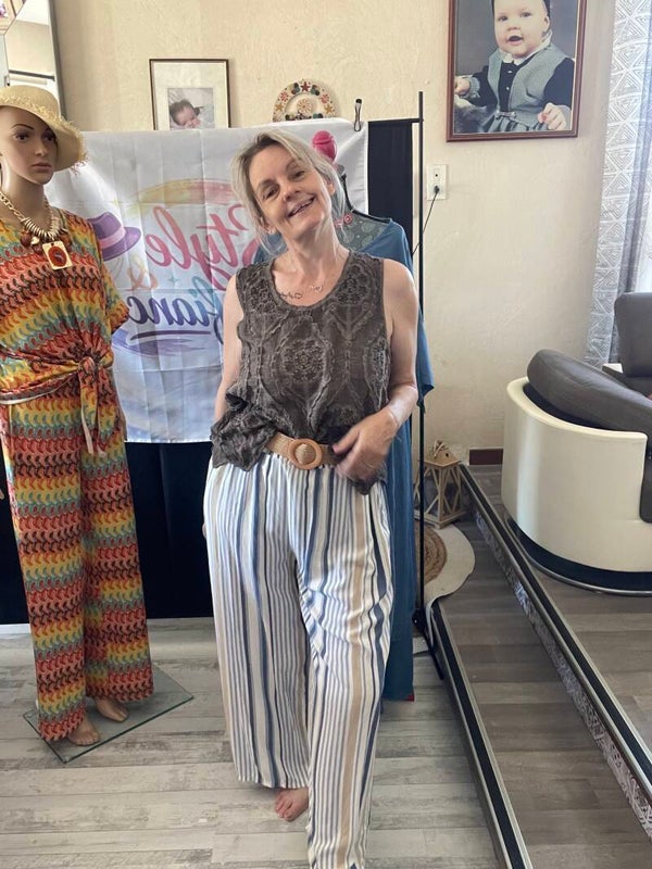 Pantalon rayé bleu