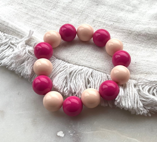 Kralen armband magenta en nude peach