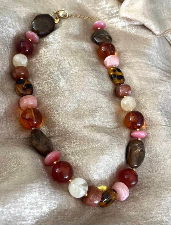 Acryl kralen ketting gemixt cognac
