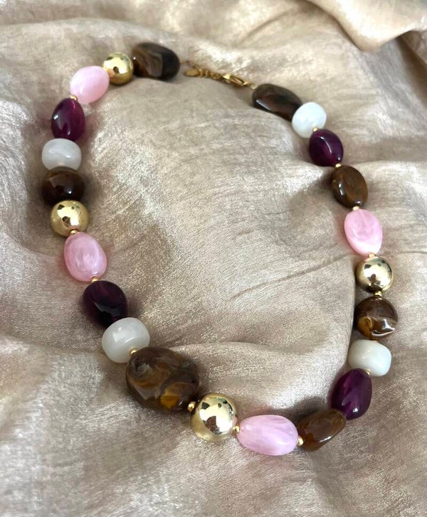 Acryl kralen ketting gemixt roze