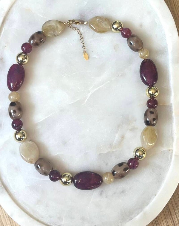 Acryl kralen ketting gemixt aubergine
