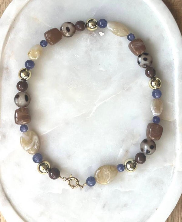 Acryl kralen ketting gemixt blauw
