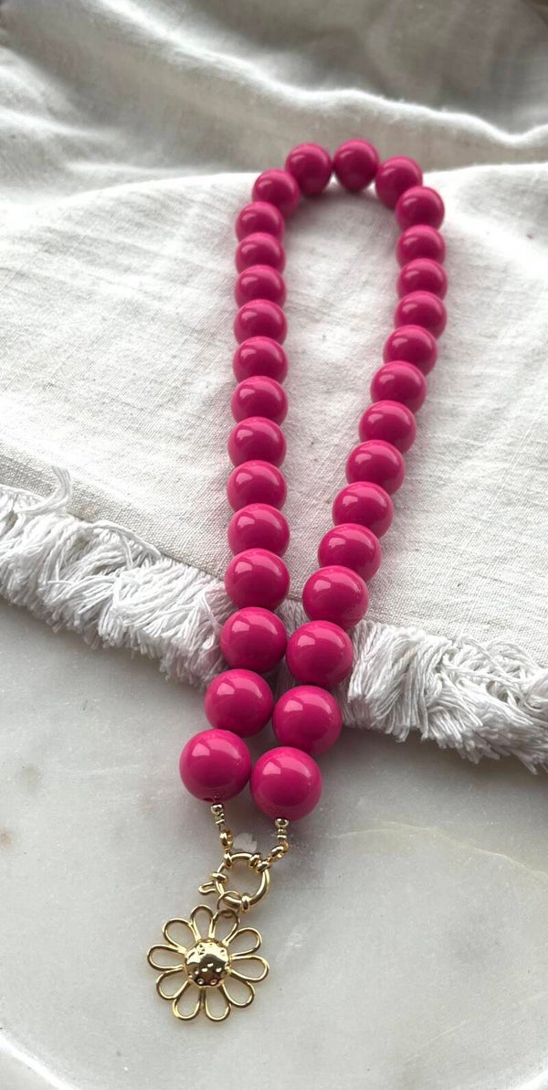 Kralen ketting magenta pink