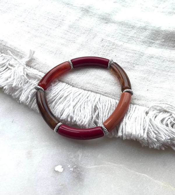 Tube armbanden Camel, bordeauxrood en bruin.