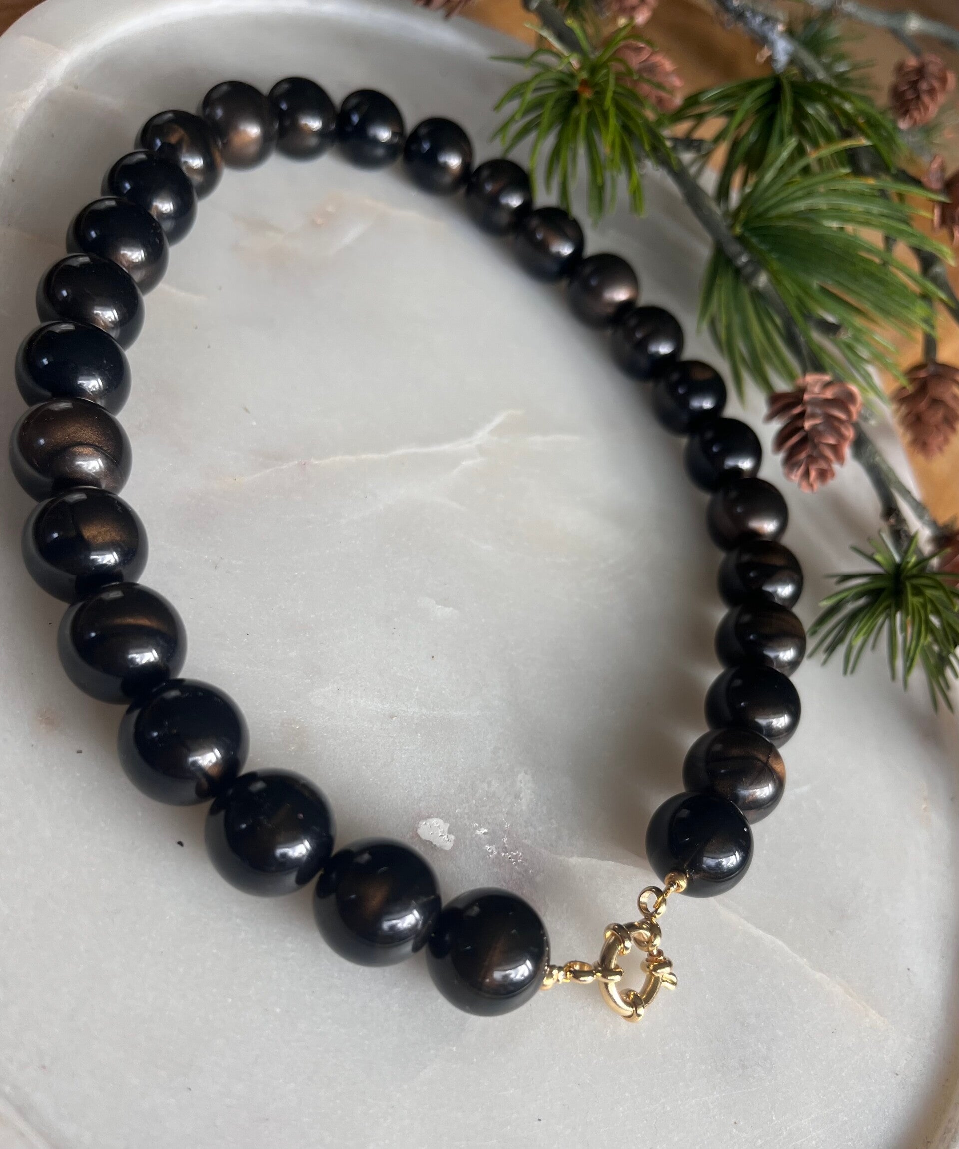 Cat eye kralen ketting bruin