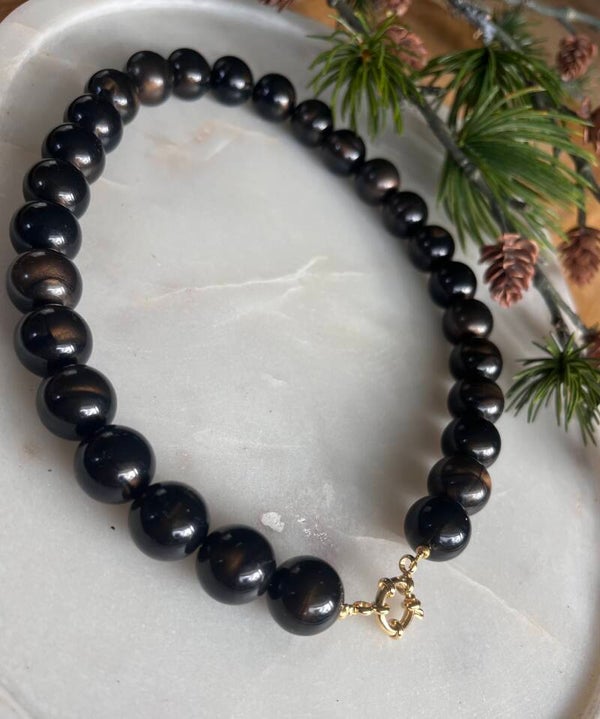 Cat eye kralen ketting bruin