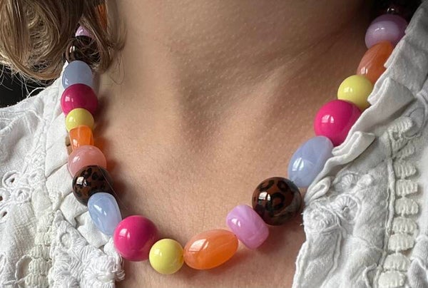 Acryl kralen ketting multicolor roze, oranje, blauw