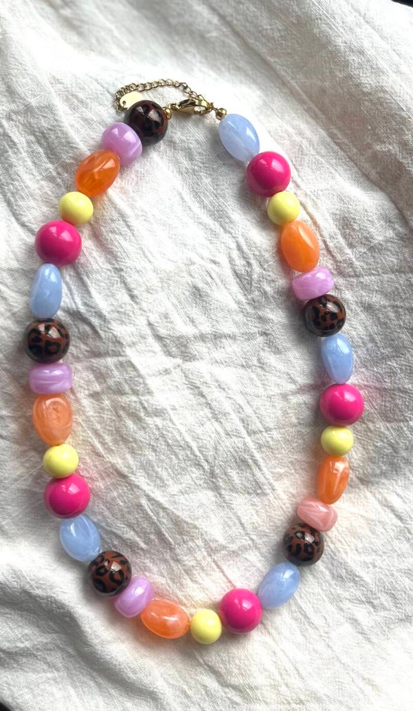 Acryl kralen ketting multicolor roze, oranje, blauw