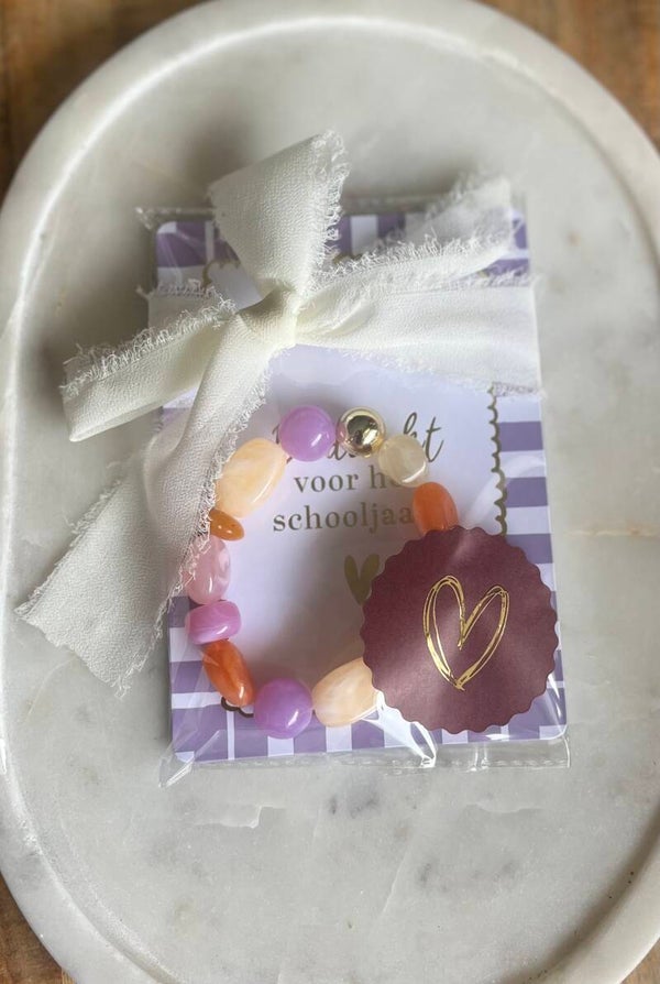 Acryl kralen armband gemixt oranje-roze + kaart