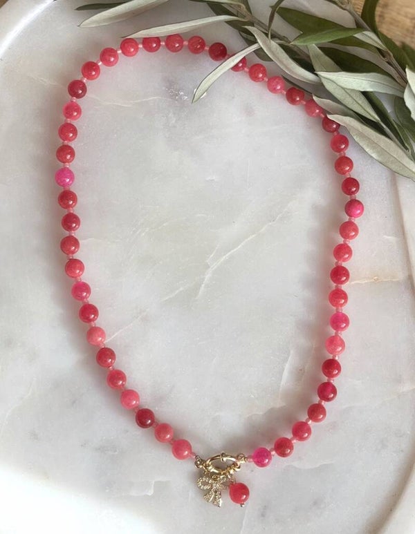 Ketting acryl kralen roze