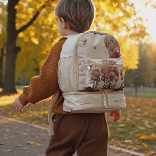 Jenard® kinderrugzak - lichtgewicht rugzak voor kleuterschool, school, sport & uitstapjes | met drinkflessenvak, reflectoren | Crème / met dieren in het bos