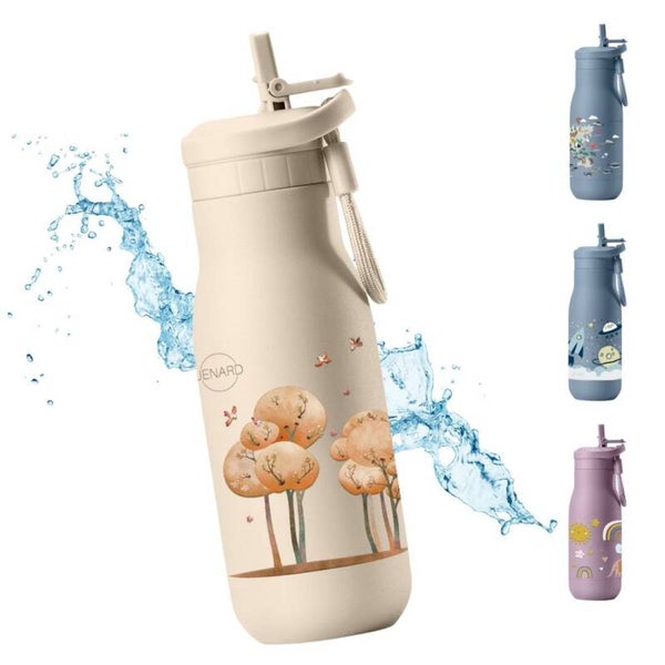 JENARD® kinderdrinkfles roestvrij staal - lekvrij, dubbelwandig, BPA-vrij, thermosfles voor school en kleuterschool. Crème / Dieren in het bos