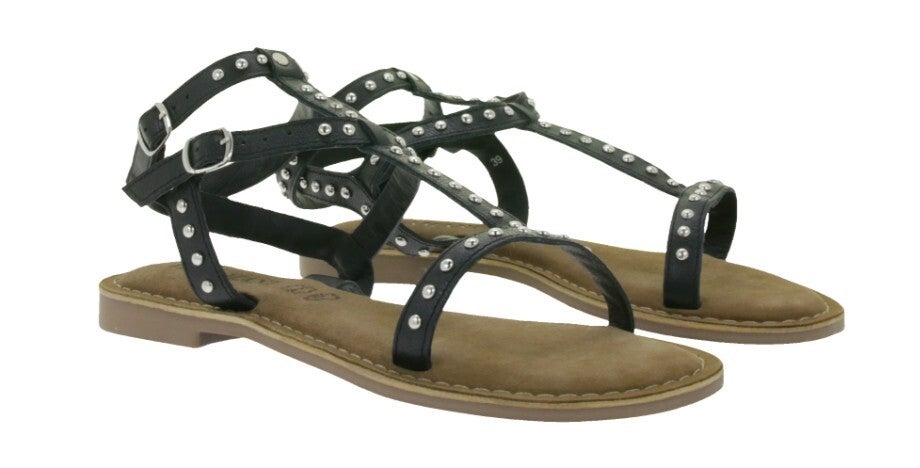 Sandalen zwart leer met studs Lazamani