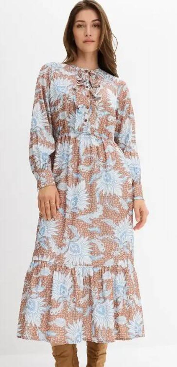 BOHO maxi jurk bruin blauw