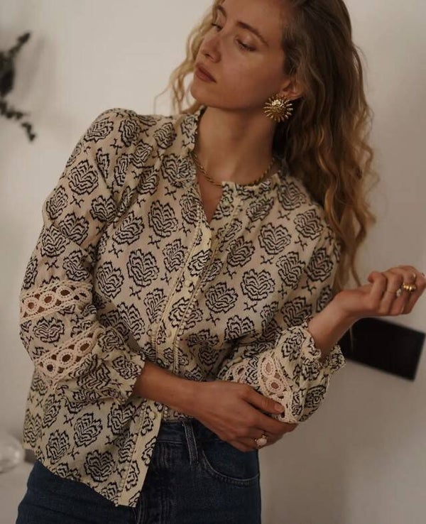 Blouse Iliana beige blauw M/L (40/42)