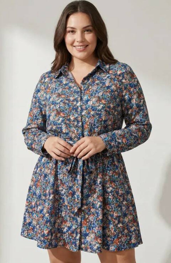 Blousejurk blauw bloemenmotief 46/48 + 50/52