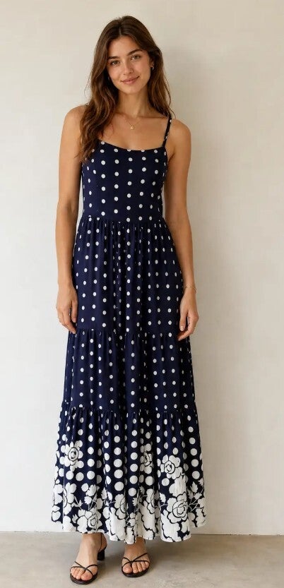 Maxi jurk blauw met stippen